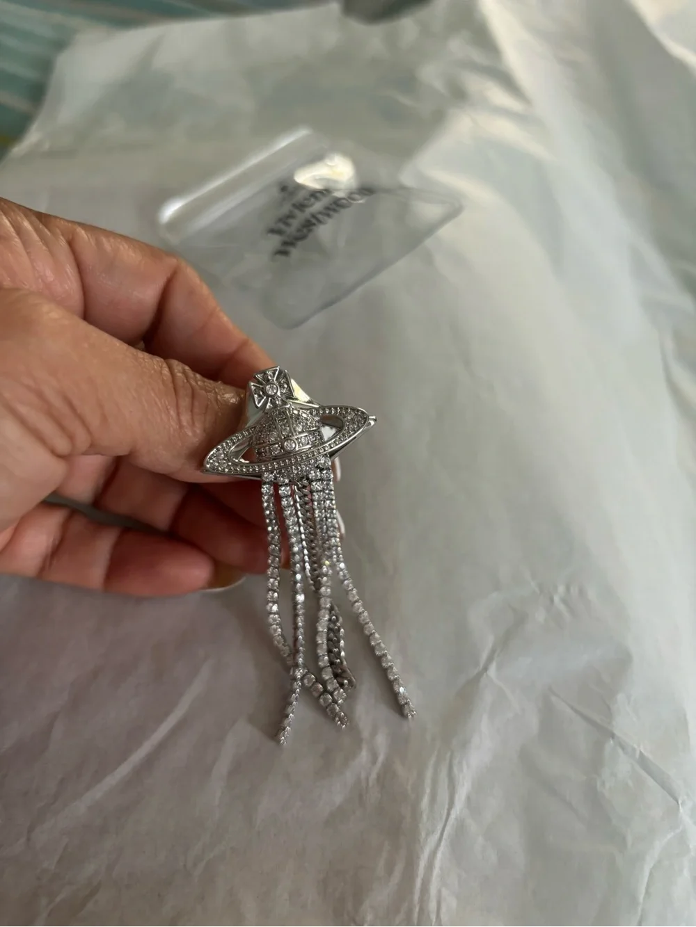 Vivienne Westwood Silver Orb Tassel Earrings with Crystal Chains